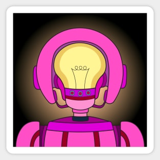 AI female pink robot with a yellow light bulb inside a head. Modern technology and futuristic concept. Sticker